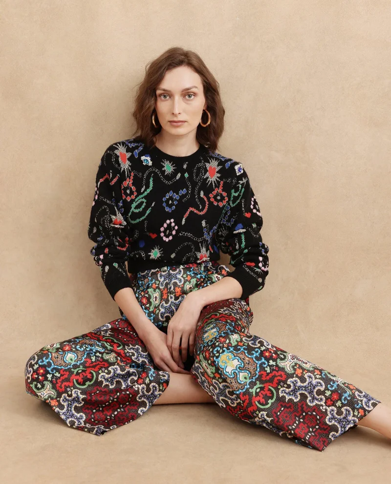 Rareism Women's Ankle Length Abstract Print Trouser