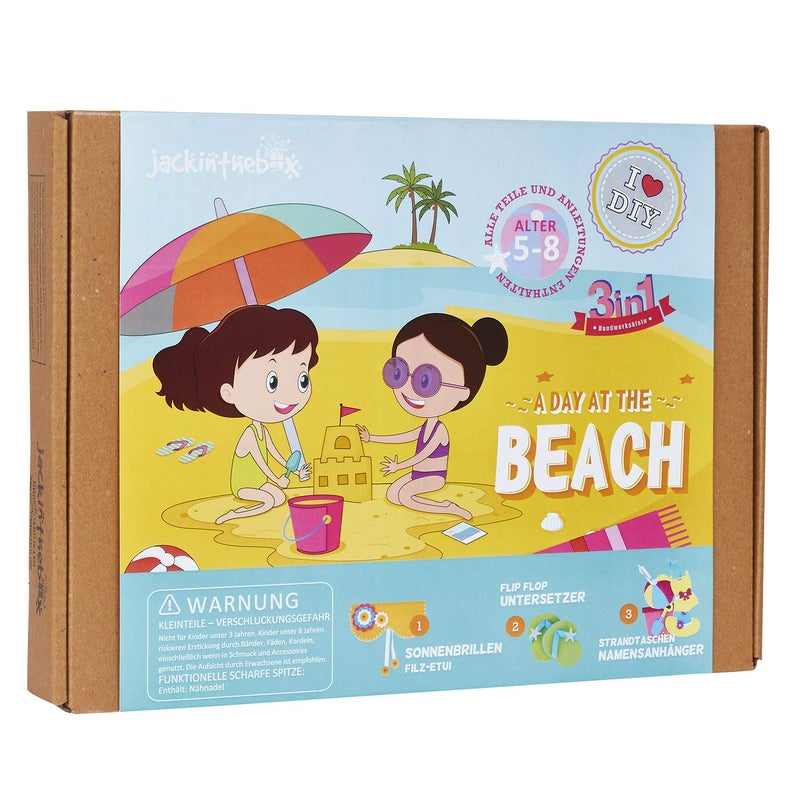 jackinthebox Beach Themed Art Craft Kit | 3 Activities-in-1 | Includes a Beautiful Sunglass Felt Pouch Kit | Best Gift Girls Ages 6-10 Years (3-in-1) - Image 1
