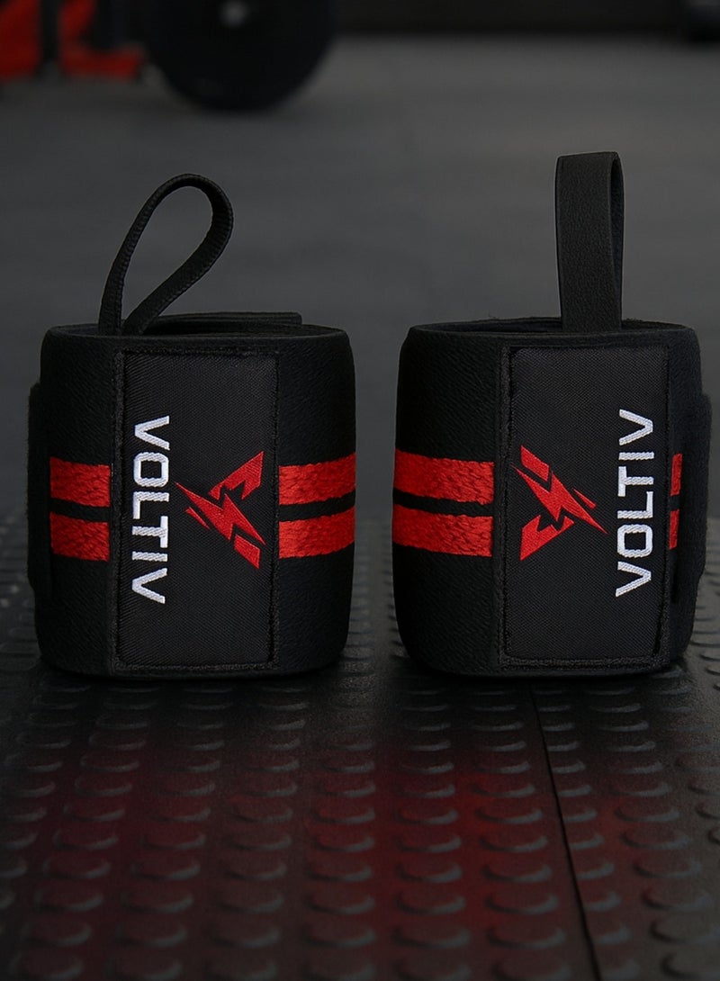 VOLTIV Wrist Wraps – Heavy Duty Gym Support for Weightlifting, Powerlifting & CrossFit – Adjustable Wrist Straps with Thumb Loop (Pair) - Image 1
