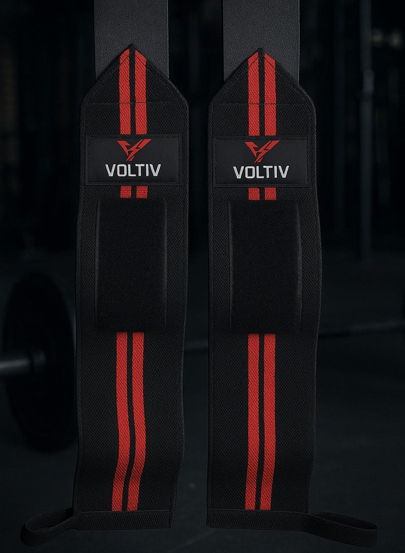 VOLTIV Wrist Wraps – Heavy Duty Gym Support for Weightlifting, Powerlifting & CrossFit – Adjustable Wrist Straps with Thumb Loop (Pair) - Image 2