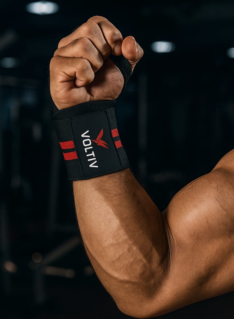 VOLTIV Wrist Wraps – Heavy Duty Gym Support for Weightlifting, Powerlifting & CrossFit – Adjustable Wrist Straps with Thumb Loop (Pair) - Image 3