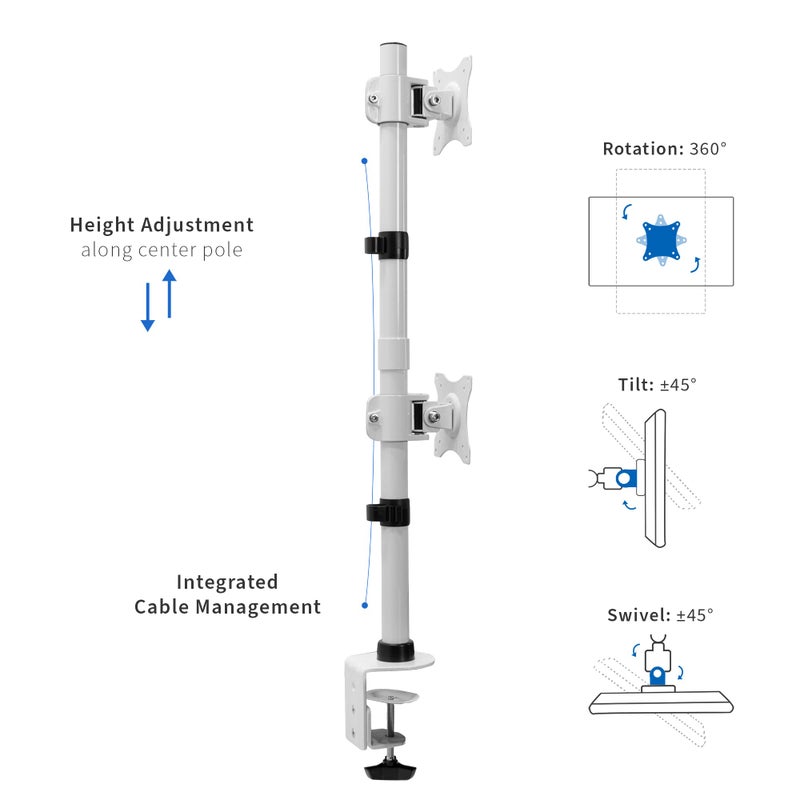 vivo حامل مكتب مزدوج للشاشات VIVO مع تعديل الارتفاع وألواح VESA لشاشتين LCD عريضتين يصل حجمها إلى 34 بوصة، مصفوفة مكدسة، STAND-V002RW - Image 3