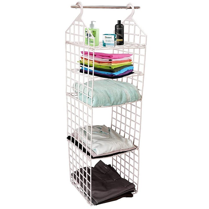 Dweezhet 5 Layer Folding Clothes Storage Racks Dormitory Closet for Students Wardrobe Shelves Hanging Organizer Storage Holders Racks Plastic Cloth Storage Racks White - Image 1