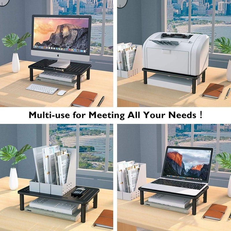 BONTEC 2 Pack 3 Height Adjustable Monitor Stand Riser with Pen Holder, Ergonomic Metal Laptop Stand with Cable Management, Desktop Stand for Computer, Printer (Black, 14.5” x 9.1”) - Image 2