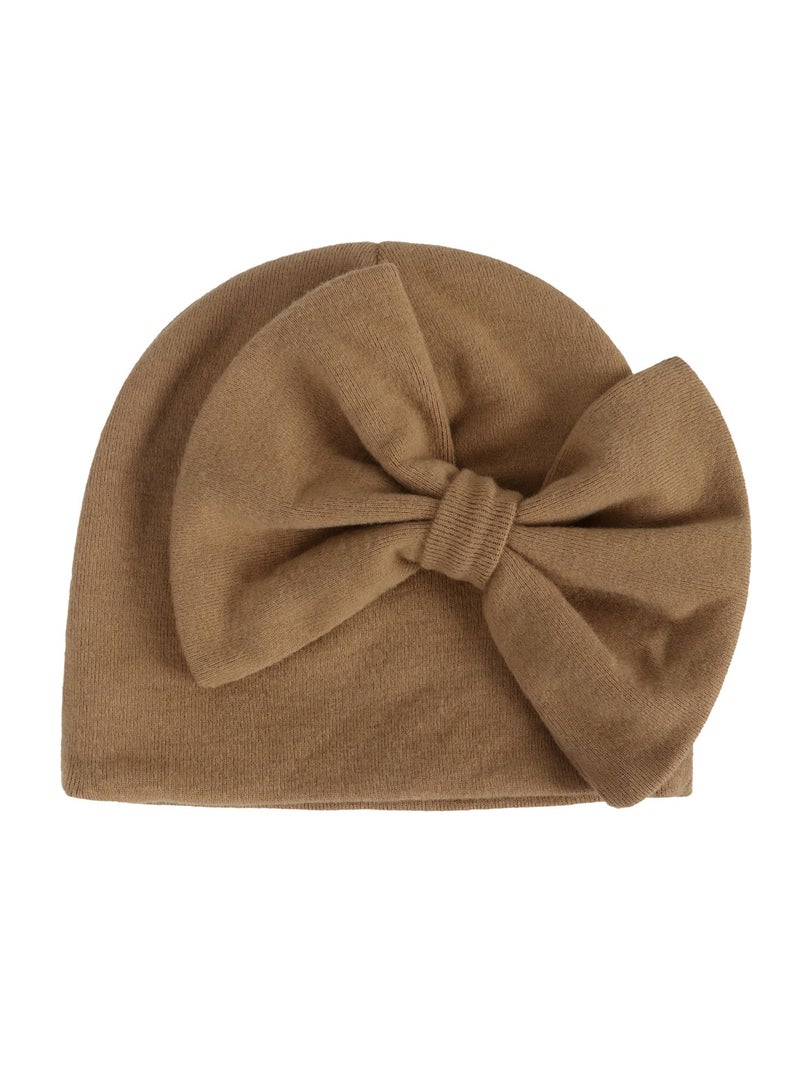 Newborn Bowtie Pullover Hat Brown  - Image 2