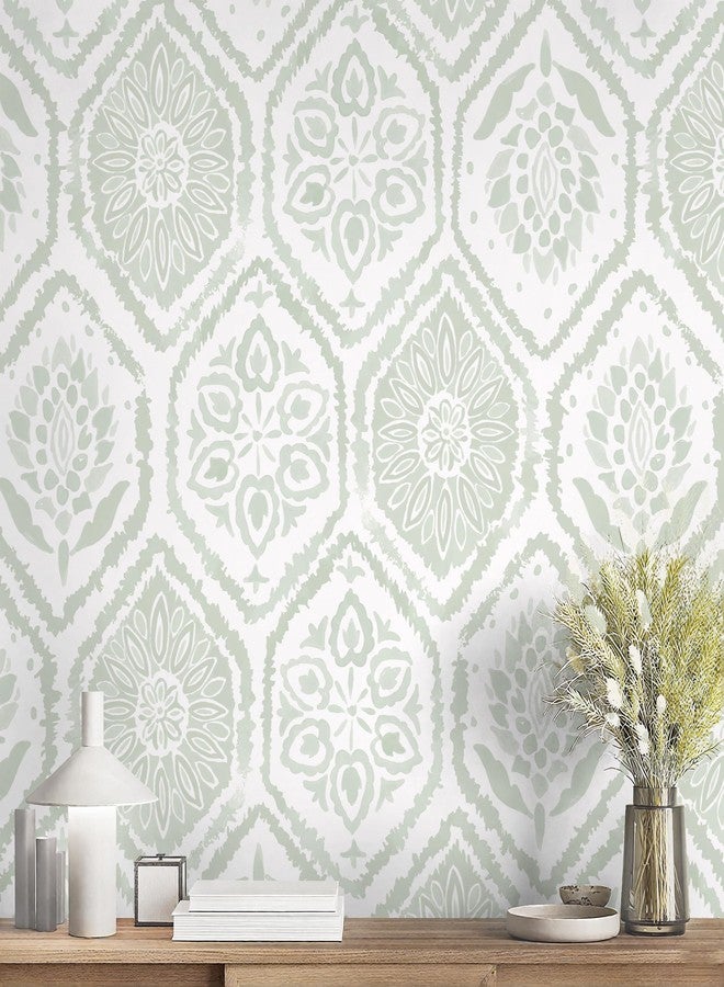 HeloHo Peel and Stick Wallpaper Green Contact Paper Boho Wall Paper Modern Geometric Removable Self Adhesive Wallpapers for Bedroom Bathroom Cabinet Waterproof Decor Vinyl Rolls 78.8" X 17.3" - Image 1
