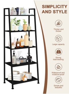 URbazaar 5 Tier Bookshelf,Industrial Ladder Shelf, Open Display Storage Rack, Bookcase with Metal Frame, Freestanding Storage Shelves for Home Office, Living Room, Bedroom, Kitchen  - Image 3