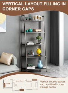 URbazaar 5 Tier Bookshelf,Industrial Ladder Shelf, Open Display Storage Rack, Bookcase with Metal Frame, Freestanding Storage Shelves for Home Office, Living Room, Bedroom, Kitchen  - Image 5