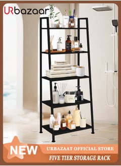 URbazaar 5 Tier Bookshelf,Industrial Ladder Shelf, Open Display Storage Rack, Bookcase with Metal Frame, Freestanding Storage Shelves for Home Office, Living Room, Bedroom, Kitchen  - Image 1