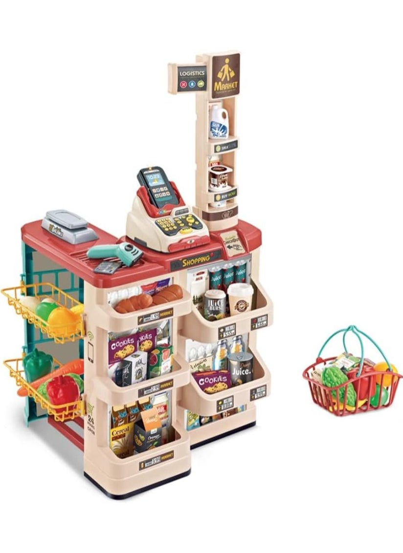 REXA 48 Pieces Supermarket Toy Set with Shopping Basket, Cash Register, Electronic Scanner, Commercial Scale and Many Interesting Accessories with Cheerful Sound and Lights 