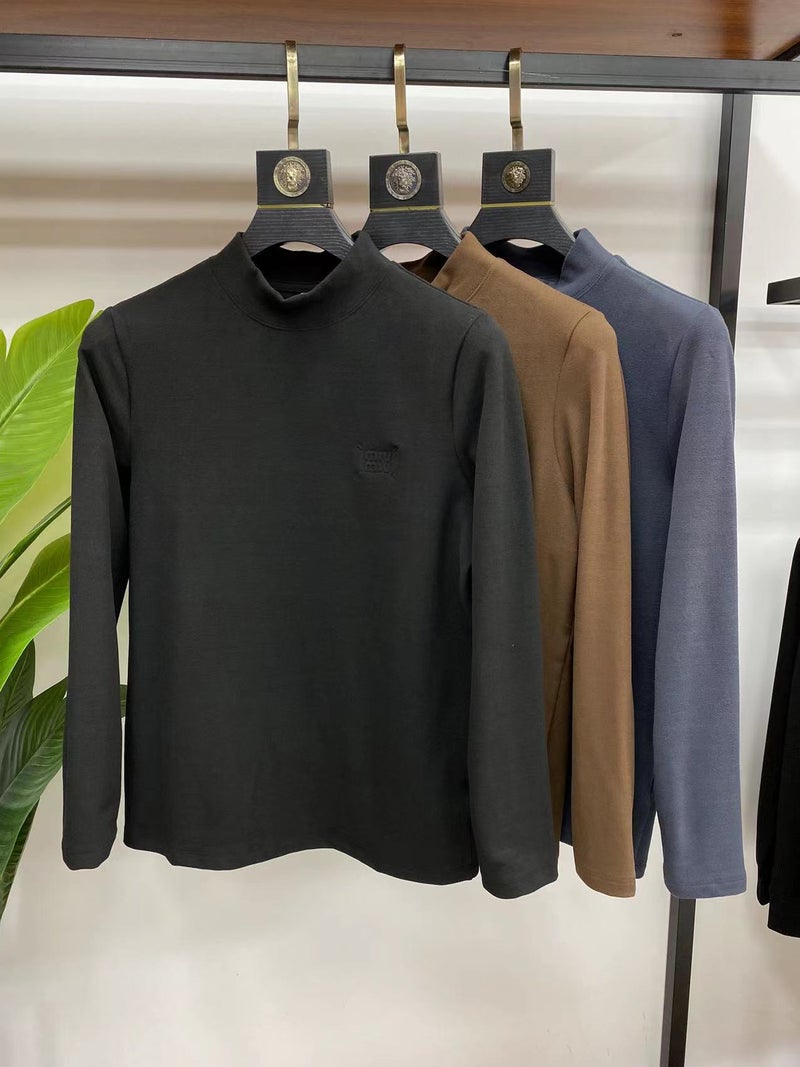 Men'S Long-Sleeved T-Shirt German Velvet Arrival All-Match Simple Solid Color Double-Sided Velvet Base Men'S Sweater - Image 2