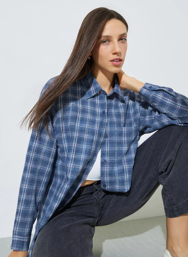 ستايلي Multi-Color Checked Longline Oversize Shirt
