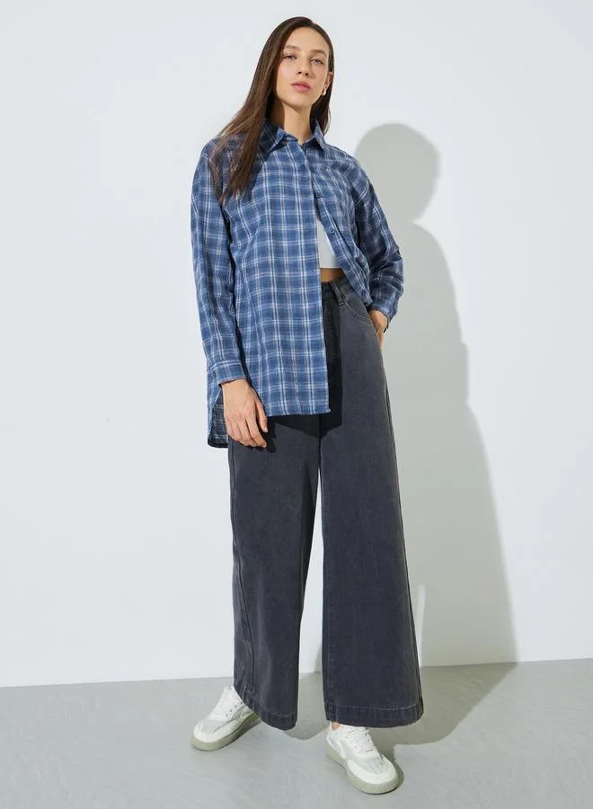 ستايلي Multi-Color Checked Longline Oversize Shirt