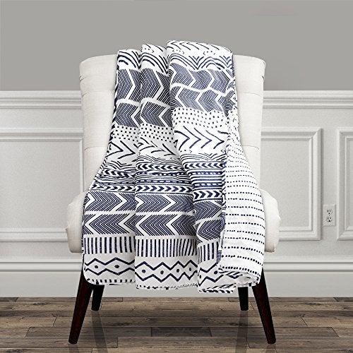 Lush Decor Lush Decor Hygge Geo Reversible Throw  Pattern Geometric Stripe Blanket  60 x 50 Navy and White 