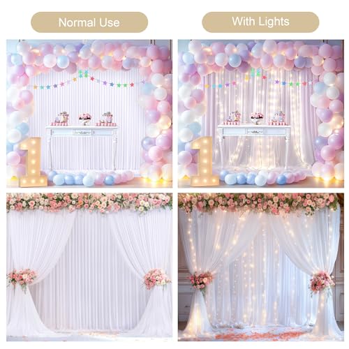 PARTISKY White Backdrop Curtains with Lights for Parties,10x10FT Wrinkle Free Wedding Photo Backdrop Curatin Drapes Fabric for Baby Shower Birthday Ceremony Reception Home Party Decorations-5ft x 10ft,2 Panels - Image 3