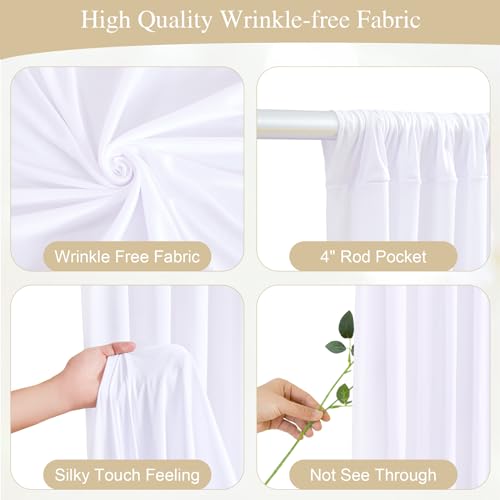 PARTISKY White Backdrop Curtains with Lights for Parties,10x10FT Wrinkle Free Wedding Photo Backdrop Curatin Drapes Fabric for Baby Shower Birthday Ceremony Reception Home Party Decorations-5ft x 10ft,2 Panels - Image 2
