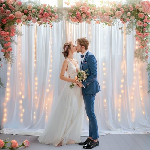 PARTISKY White Backdrop Curtains with Lights for Parties,10x10FT Wrinkle Free Wedding Photo Backdrop Curatin Drapes Fabric for Baby Shower Birthday Ceremony Reception Home Party Decorations-5ft x 10ft,2 Panels - Image 5