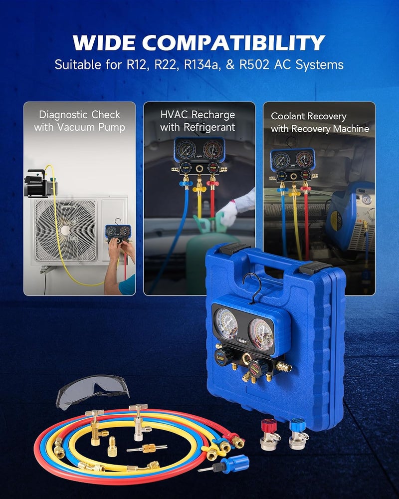 Orion Motor Tech AC Manifold Gauge Set for R134a R12 R22 R502 Refrigerants - Image 4