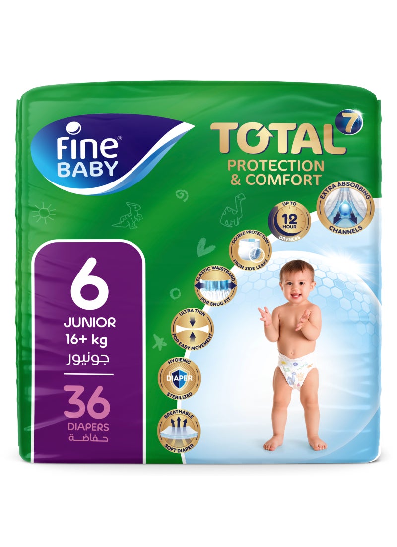 Fine Baby Total 7 Diapers, Size 6 Junior (16 + kg), 36 Count. Superior Protection & Comfort, Extra Absorbent, Improved Formula - Image 1
