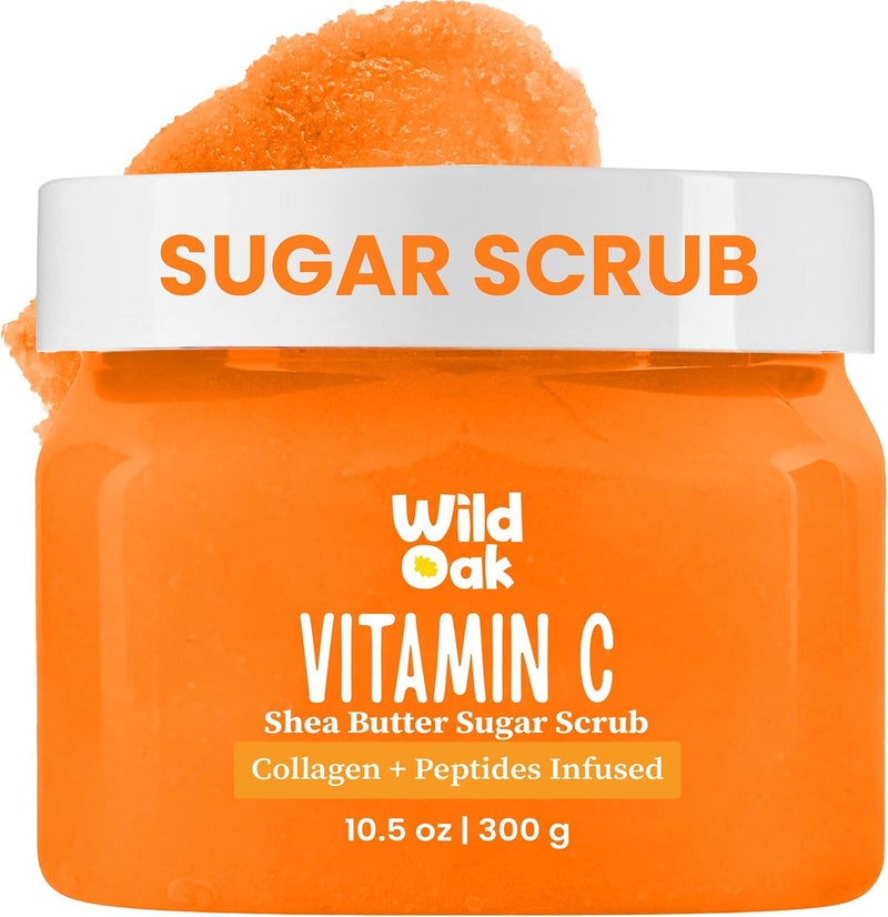 WILD OAK WildOak Vitamin C Shea Butter Sugar Scrub | 300gm | With AHA, Vegan Collagen & Peptides | Tan Removal & Smooth Skin | Removes Dead Skin | Ultra Hydrating, Exfoliating & Moisturising Sugar Body Scrub - Image 1