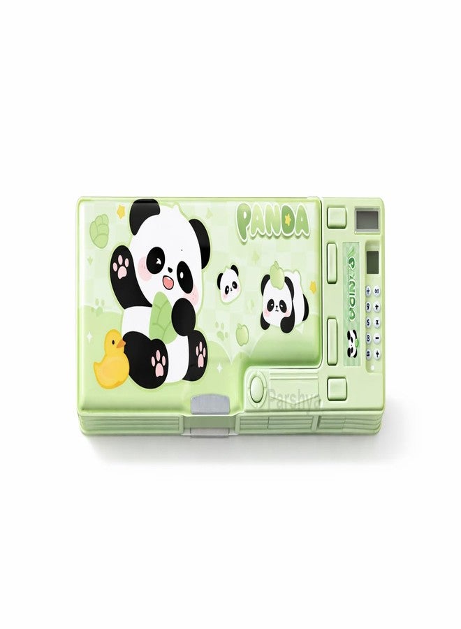 GETNAKSH All-in-One Pencil Box for Kids | Calculator, Sharpener & Writing Pad | Large Capacity Magnetic Pencil Case for School Boys & Girls (Green) (MSC Panda) - Image 1