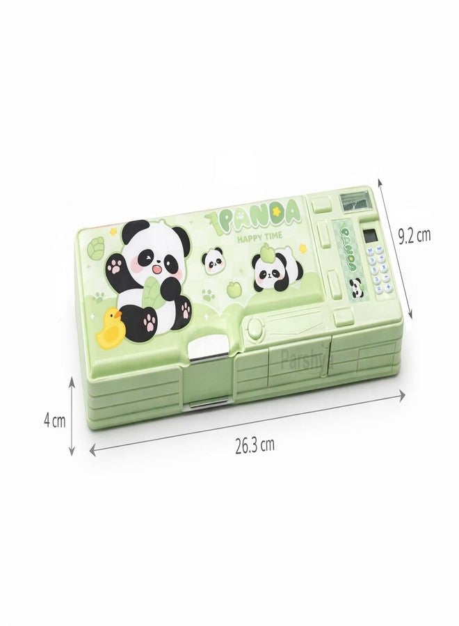 GETNAKSH All-in-One Pencil Box for Kids | Calculator, Sharpener & Writing Pad | Large Capacity Magnetic Pencil Case for School Boys & Girls (Green) (MSC Panda) - Image 3