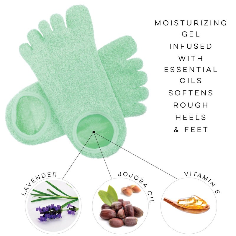 LE EMILIE 5 Toe Moisturizing Gel Socks | Perfect for Healing Dry Cracked Heels and Feet | Infused with Aromatherapy Blend of Lavender and Jojoba Oil | 1 Pair (Seafoam Green) - Image 3