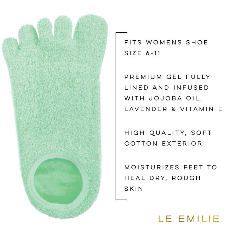 LE EMILIE 5 Toe Moisturizing Gel Socks | Perfect for Healing Dry Cracked Heels and Feet | Infused with Aromatherapy Blend of Lavender and Jojoba Oil | 1 Pair (Seafoam Green) - Image 4