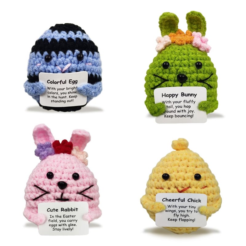 Muyiz 4 Pack Knitted Wool Easter Toys with Positive Card for Easter Basket Stuffers Gifts - Image 1