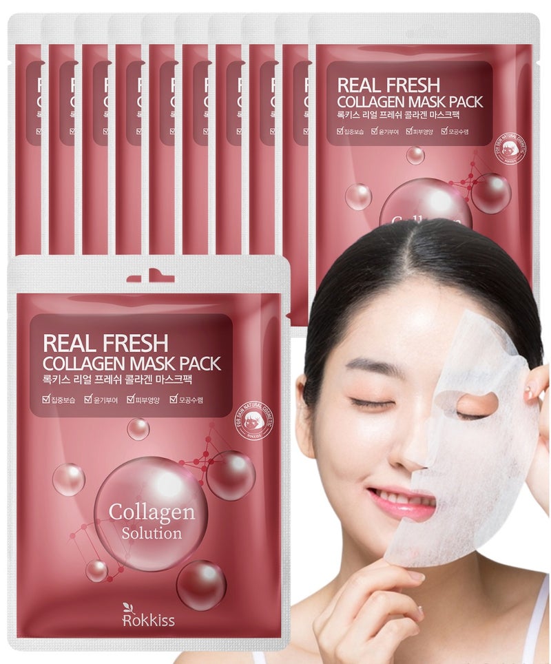ROKKISS 10PCS Korean Face Mask, Collagen, Hydrolyzed collagen, Natural Cosmetics - Image 1