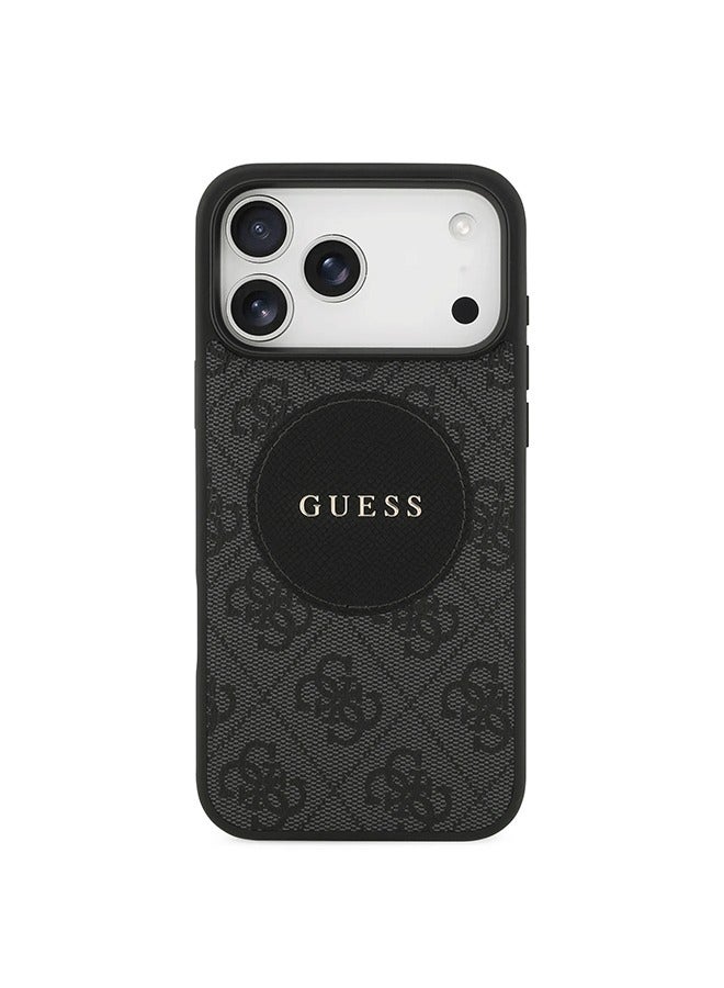 GUESS iPhone 17 Pro Max MagSafe Case 4G PU Leather With Round Patch & Classic Logo / Magsafe Compatible / Ultra Slim / lightweight design / Easy Installation - Black - Image 1