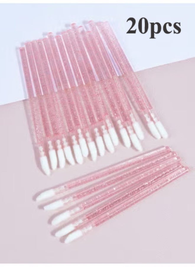 MAANGE Disposable Lip Brush Kit, 20 Brushes Per Pack, Pink Crystal Handle (Pink) - Image 1