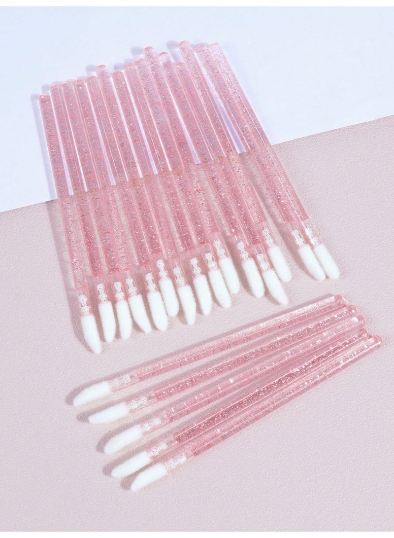 MAANGE Disposable Lip Brush Kit, 20 Brushes Per Pack, Pink Crystal Handle (Pink) - Image 3