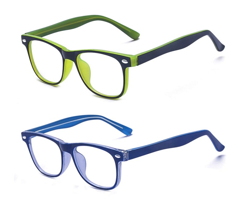 Outray 2 Pack Kids Computer Blue Light Blocking Glasses for Boys and Gilrs Age 312 Anti Eyestrain Set GreenBlue 46