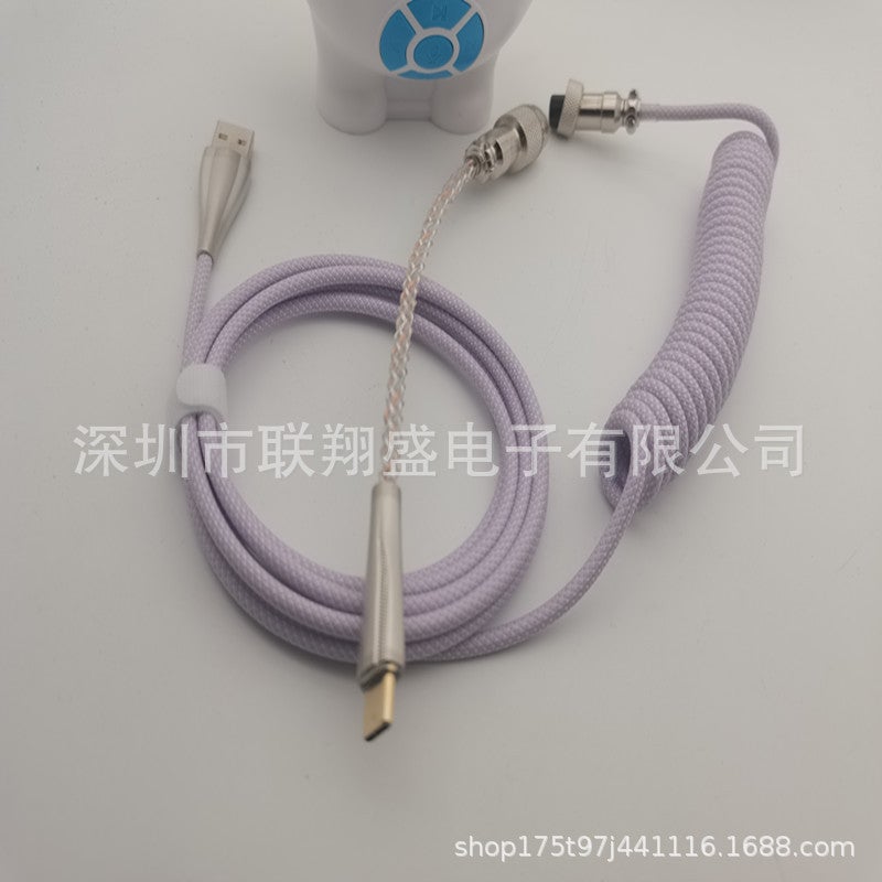 Custom Spiral Type-C Mechanical Keyboard USB Cable Macaron purple + RGB luminous ray 