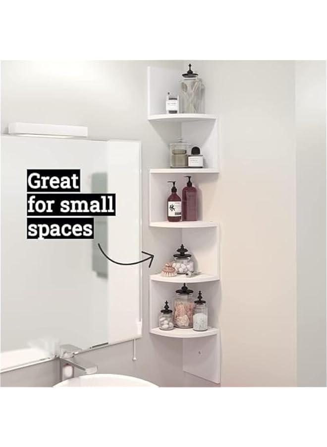 هوكور ارفف من 5 طبقات للتخزين على الحائط من هوكور، ارفف عائمة سهلة التجميع تثبت على الحائط لغرف النوم، ارفف الحمام، المطبخ، المكاتب، غرف المعيشة، رف الكتب، ديكور معلق على الحائط (ابيض)، خشب، ناعم - Image 3