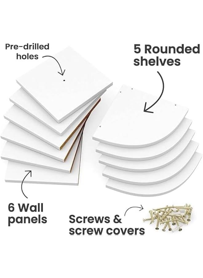 هوكور ارفف من 5 طبقات للتخزين على الحائط من هوكور، ارفف عائمة سهلة التجميع تثبت على الحائط لغرف النوم، ارفف الحمام، المطبخ، المكاتب، غرف المعيشة، رف الكتب، ديكور معلق على الحائط (ابيض)، خشب، ناعم - Image 4