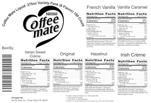 Coffee Mate Nestle Coffee mate Liquid Creamer Singles Variety Pack, Original, French Vanilla, Hazelnut, Irish Crème, Italian Sweet Crème, Vanilla Caramel, 6 flavors x 30 ct, 180/Box - Image 2