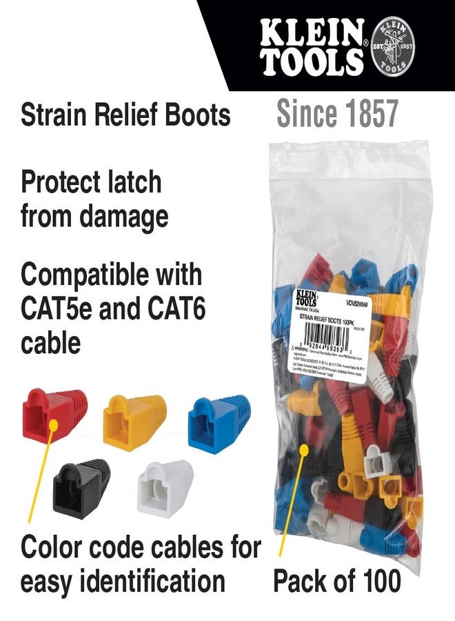 Klein Tools VDV824-650 CAT6 /CAT5e Data Ethernet Network RJ45 Terminated Strain Relief Boots, Latch Protection, Color Coded 100-Pack - Image 2