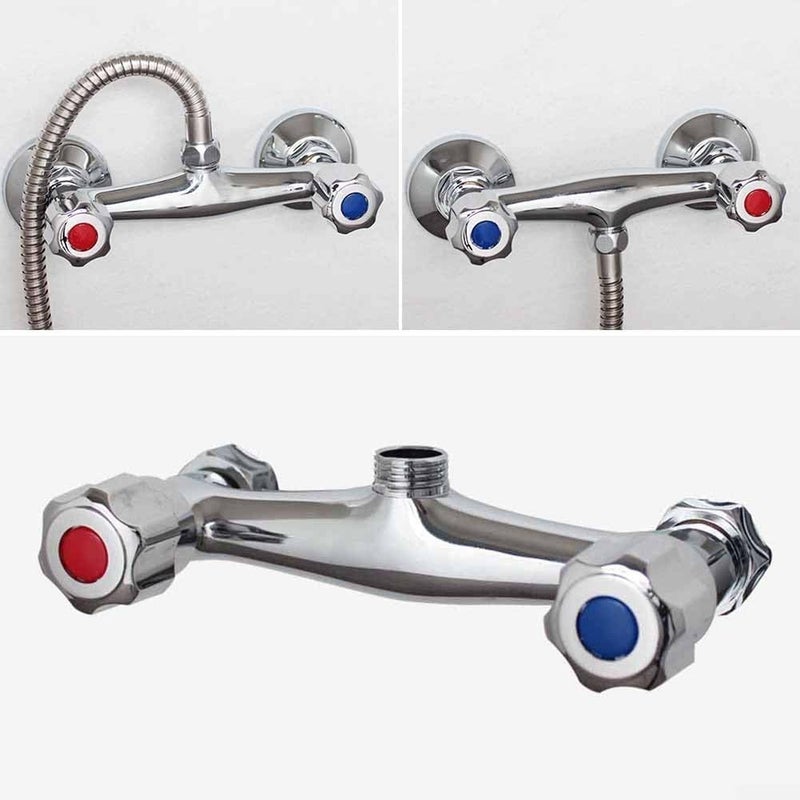 Bathroom Shower Mixer Valve with Twin Outlet and Chrome Finish, Brass Construction for Home Bath - Image 1