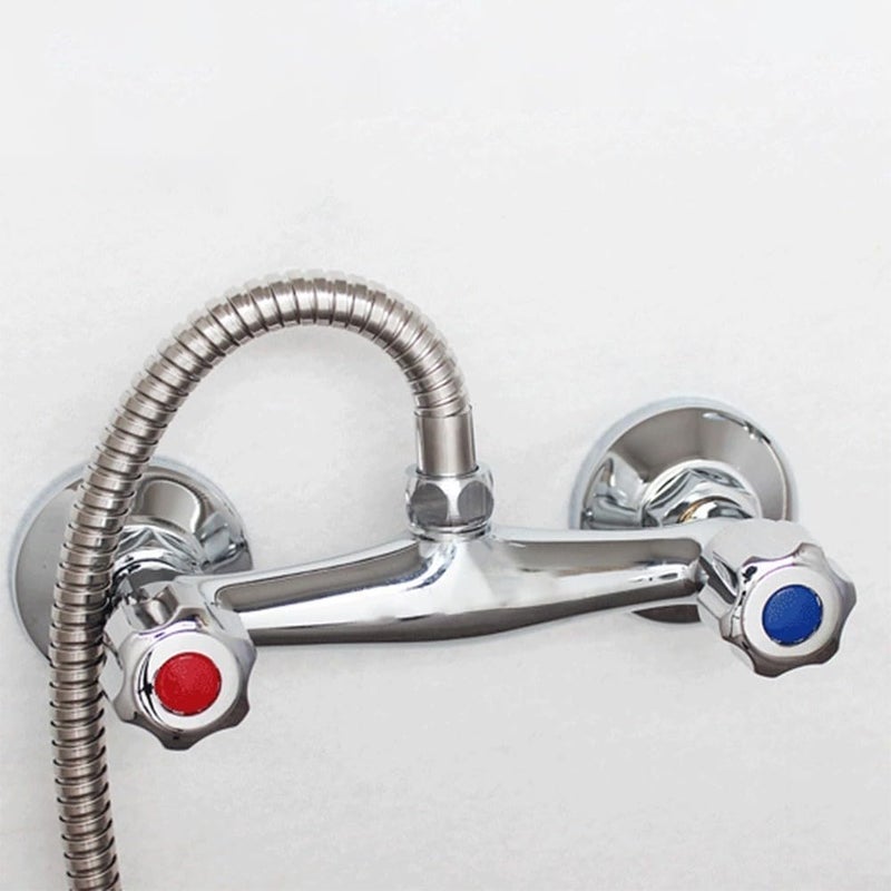Bathroom Shower Mixer Valve with Twin Outlet and Chrome Finish, Brass Construction for Home Bath - Image 3