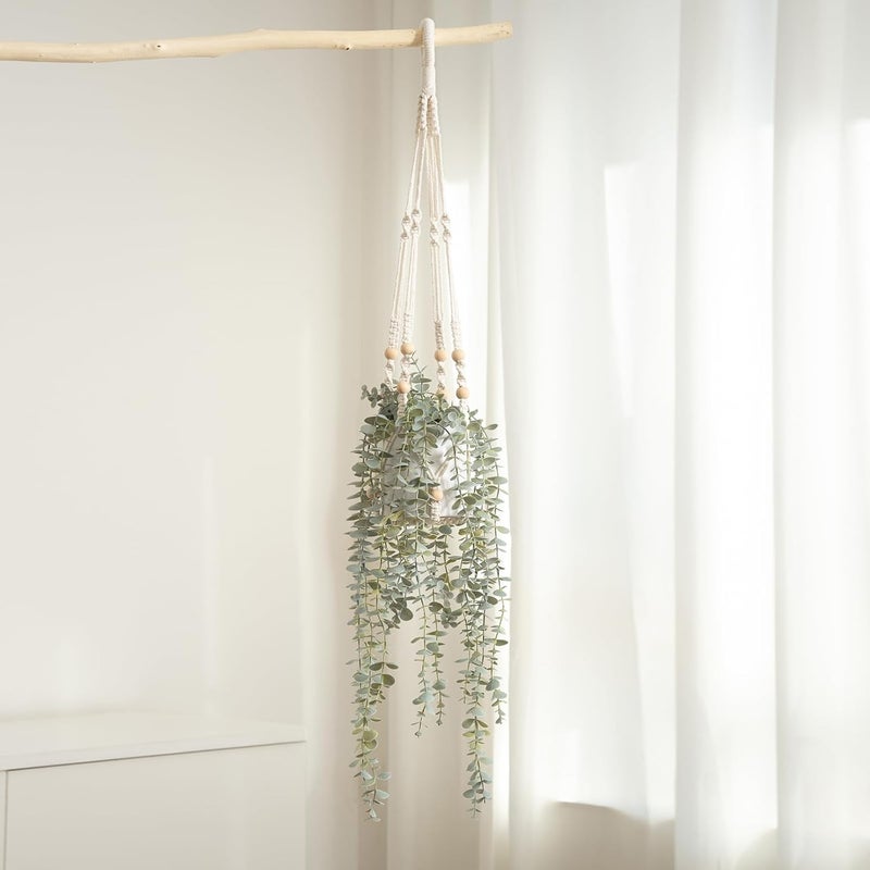 BACAMA Decorative Hanging Plants for Shelf, Faux Ivy Eucalyptus Vine, Fake Greenery in White Pot with Lanyard (Full, Larger Pot) - Image 2