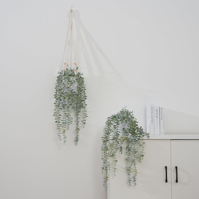 BACAMA Decorative Hanging Plants for Shelf, Faux Ivy Eucalyptus Vine, Fake Greenery in White Pot with Lanyard (Full, Larger Pot) - Image 5