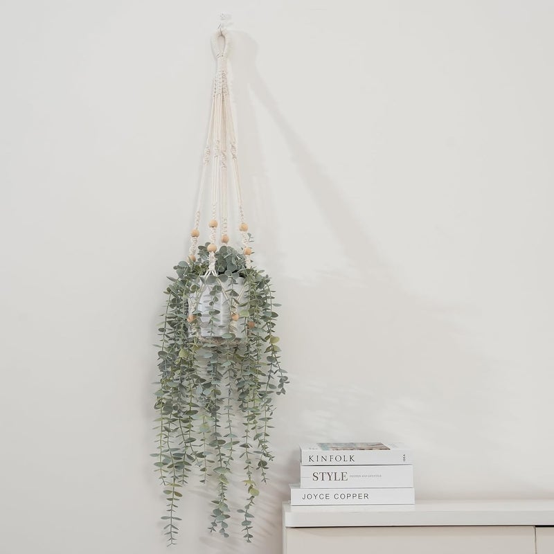 BACAMA Decorative Hanging Plants for Shelf, Faux Ivy Eucalyptus Vine, Fake Greenery in White Pot with Lanyard (Full, Larger Pot) - Image 1