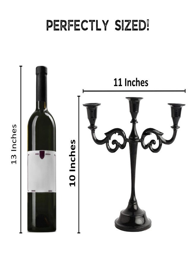 Rely+ 3 Arm Candelabra Taper Candle Holders Decorations Indoor Kitchen Décor Table Candles Candlestick Candelabra Centerpiece (Black Glossy) - Image 3