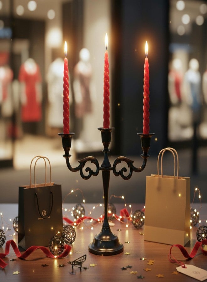 Rely+ 3 Arm Candelabra Taper Candle Holders Decorations Indoor Kitchen Décor Table Candles Candlestick Candelabra Centerpiece (Black Glossy) - Image 2