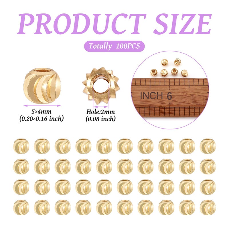 Craftdady 100pcs 18K Gold Corrugated Round Spacer Beads 5mm Tiny Brass Rondelle Ball Loose Beads for Jewelry Making Hole: 1.5-2mm - Image 3