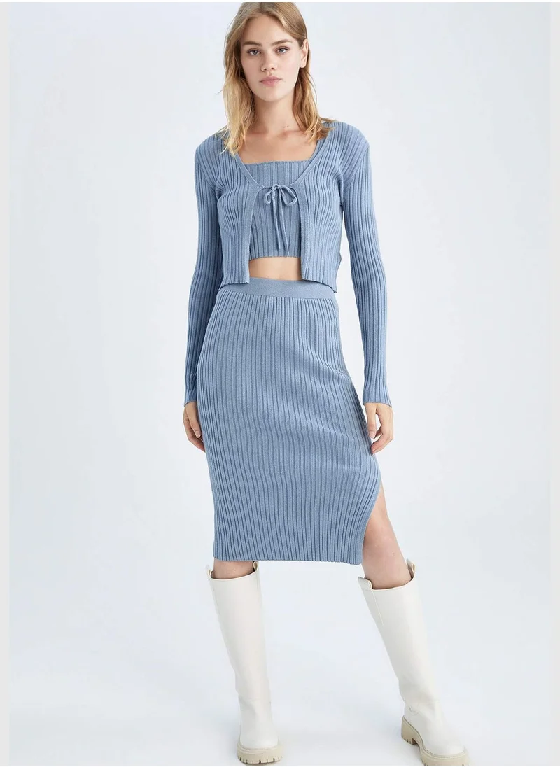 DeFacto Tie Front Long Sleeve Cropped Cardigan