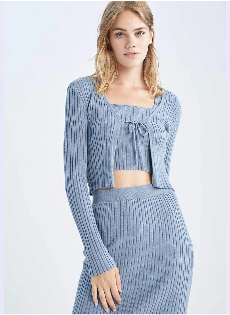 DeFacto Tie Front Long Sleeve Cropped Cardigan