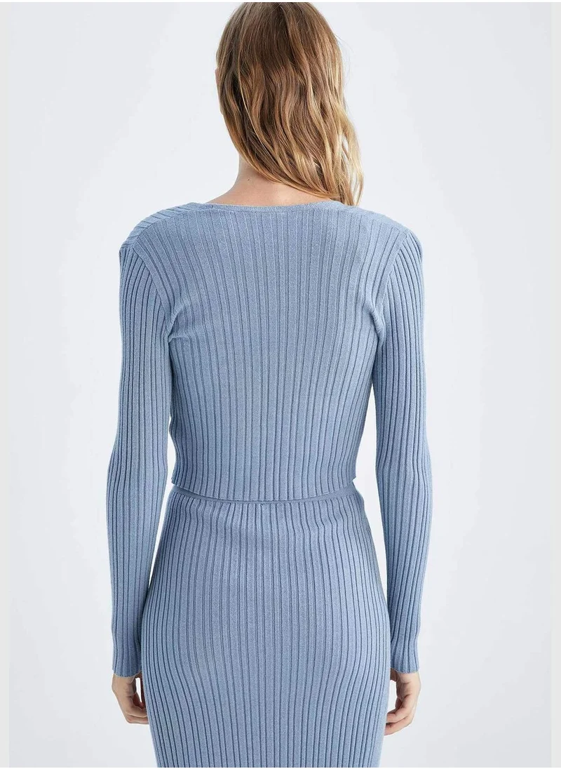 DeFacto Tie Front Long Sleeve Cropped Cardigan
